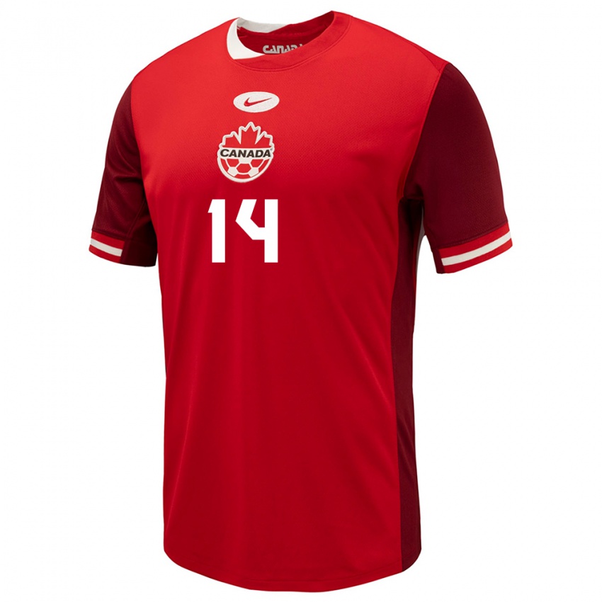 Mujer Camiseta Canadá Jacob Shaffelburg #14 Rojo 1ª Equipación 24-26 La Camisa Chile