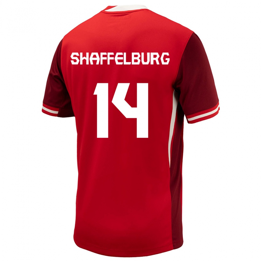 Mujer Camiseta Canadá Jacob Shaffelburg #14 Rojo 1ª Equipación 24-26 La Camisa Chile