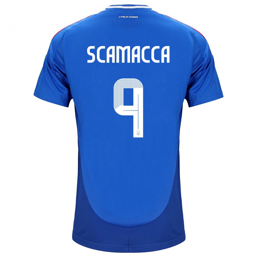Mujer Camiseta Italia Gianluca Scamacca #9 Azul 1ª Equipación 24-26 La Camisa Chile