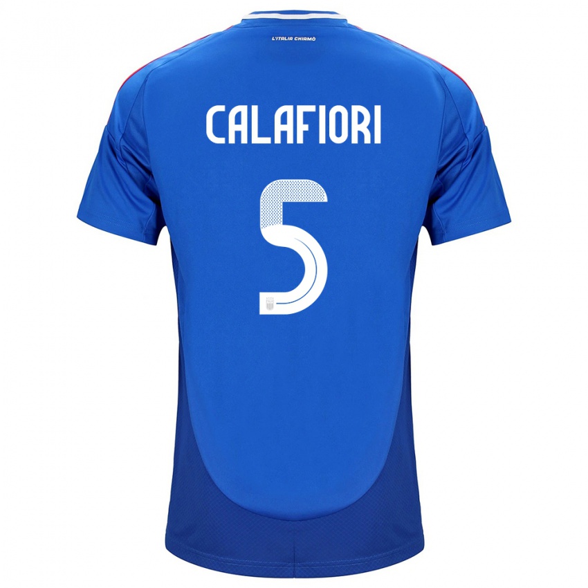 Mujer Camiseta Italia Riccardo Calafiori #5 Azul 1ª Equipación 24-26 La Camisa Chile