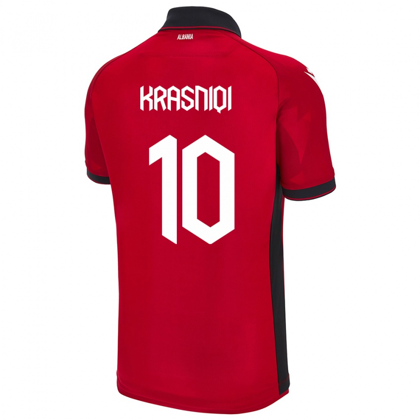 Mujer Camiseta Albania Qëndresa Krasniqi #10 Rojo 1ª Equipación 24-26 La Camisa Chile