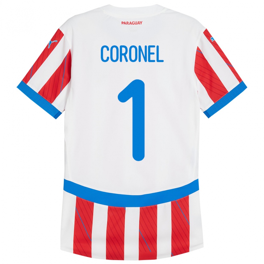 Mujer Camiseta Paraguay Carlos Coronel #1 Blanco Rojo 1ª Equipación 24-26 La Camisa Chile