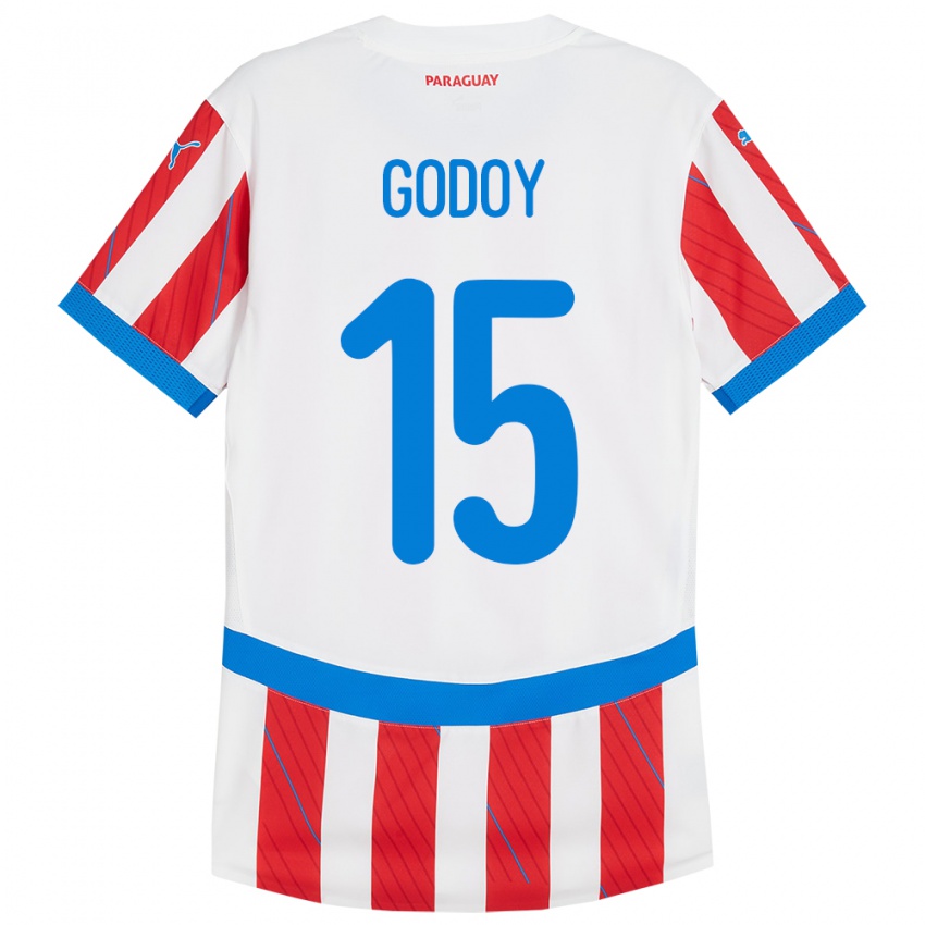 Mujer Camiseta Paraguay Fanny Godoy #15 Blanco Rojo 1ª Equipación 24-26 La Camisa Chile