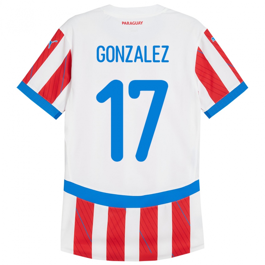 Mujer Camiseta Paraguay Lourdes González #17 Blanco Rojo 1ª Equipación 24-26 La Camisa Chile