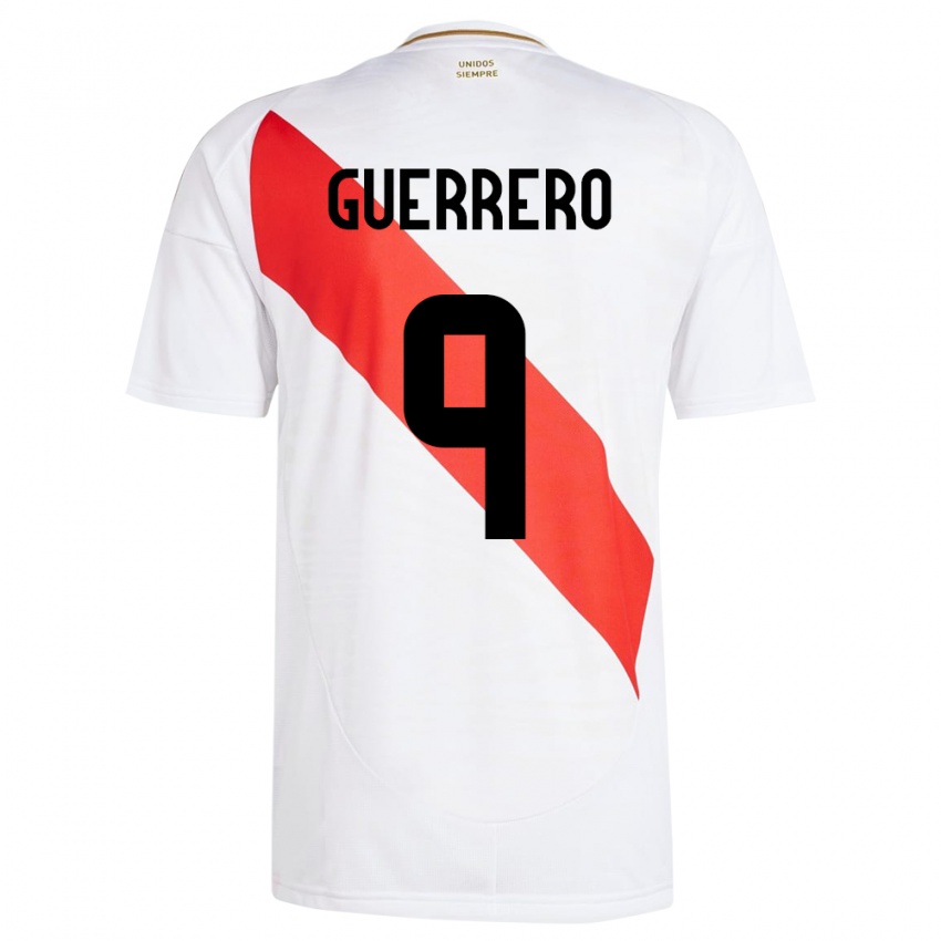 Mujer Camiseta Perú Paolo Guerrero #9 Blanco 1ª Equipación 24-26 La Camisa Chile