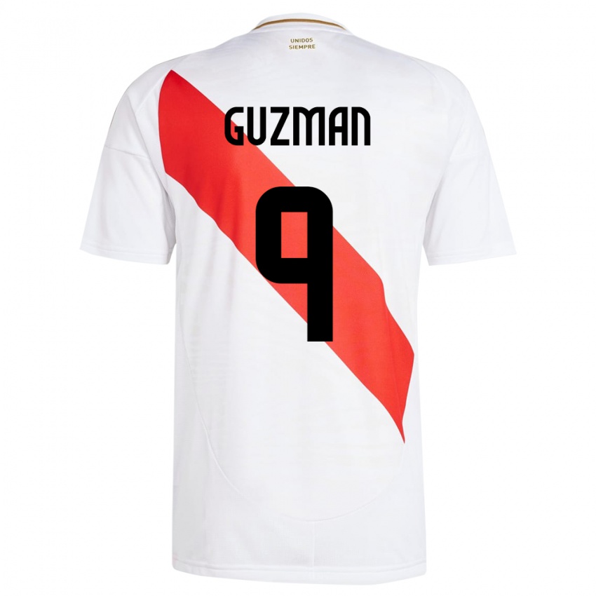 Mujer Camiseta Perú Víctor Guzmán #9 Blanco 1ª Equipación 24-26 La Camisa Chile