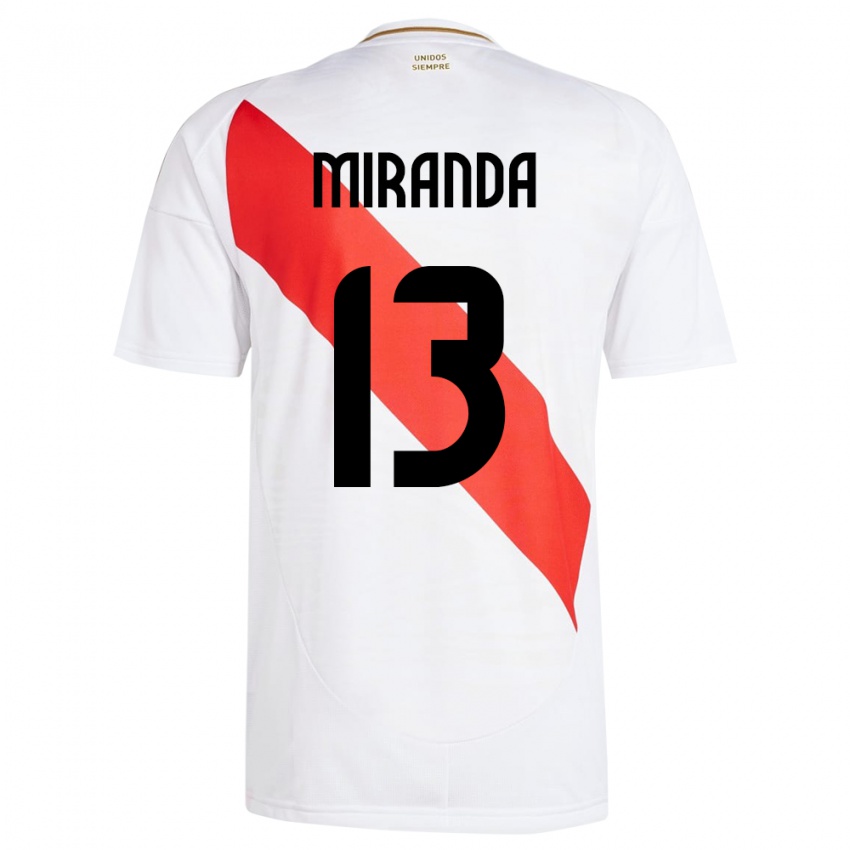 Mujer Camiseta Perú Yoselin Miranda #13 Blanco 1ª Equipación 24-26 La Camisa Chile