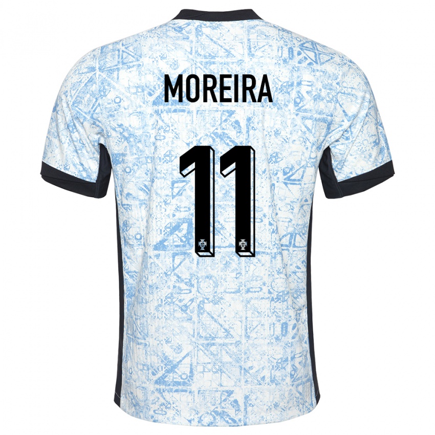 Mujer Camiseta Portugal Diego Moreira #11 Crema Azul 2ª Equipación 24-26 La Camisa Chile