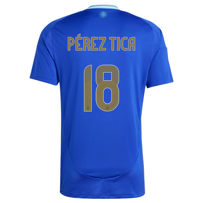Mujer Camiseta Argentina Jeremias Perez Tica #18 Azul 2ª Equipación 24-26 La Camisa Chile