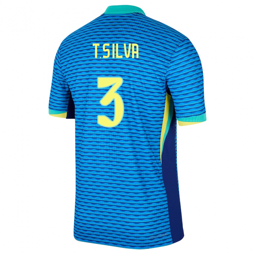 Mujer Camiseta Brasil Thiago Silva #3 Azul 2ª Equipación 24-26 La Camisa Chile