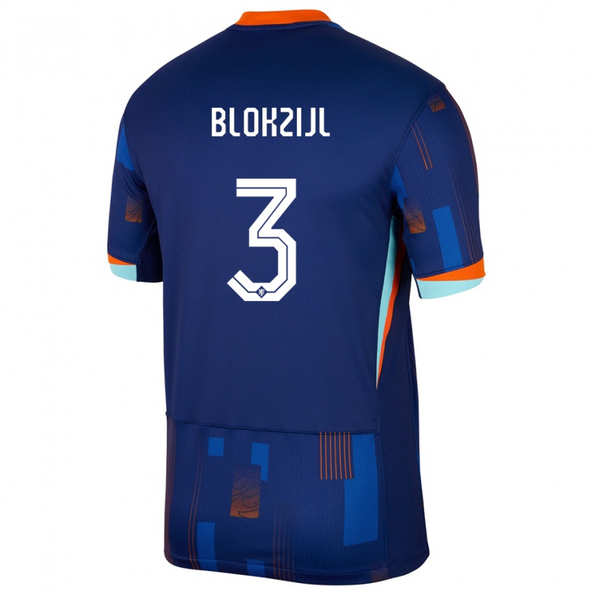 Mujer Camiseta Países Bajos Thijmen Blokzijl #3 Azul 2ª Equipación 24-26 La Camisa Chile