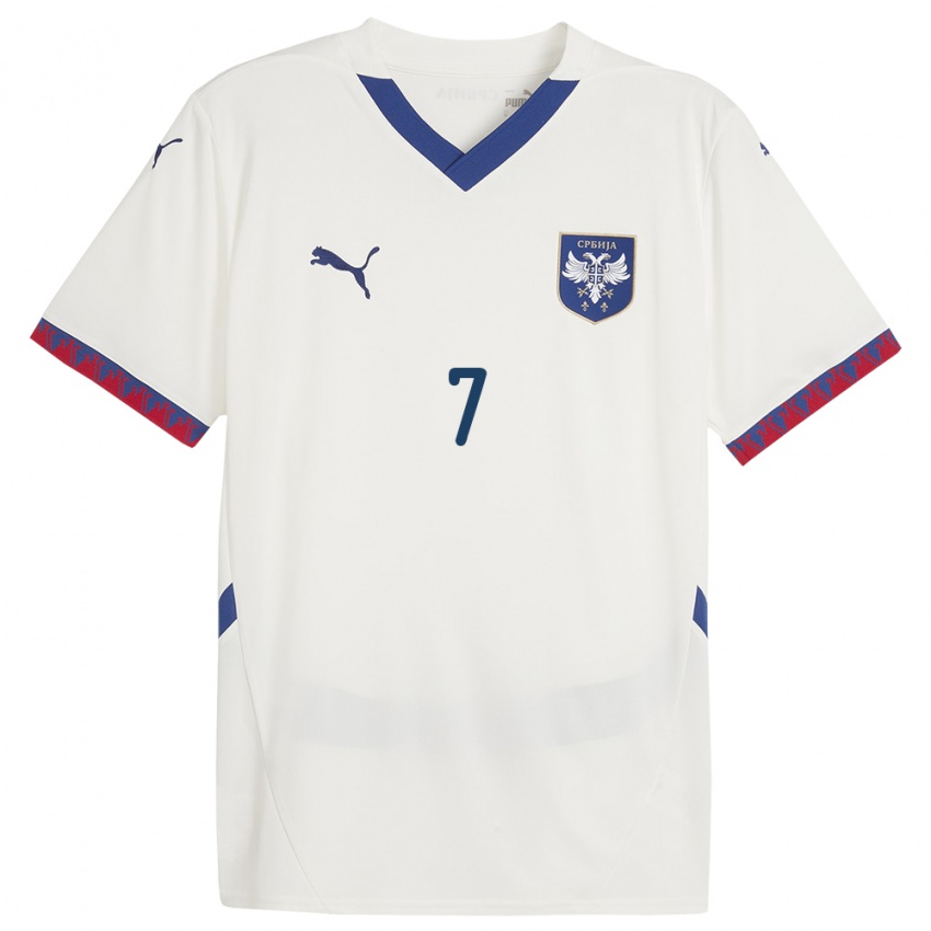 Mujer Camiseta Serbia Nikola Knezevic #7 Blanco 2ª Equipación 24-26 La Camisa Chile