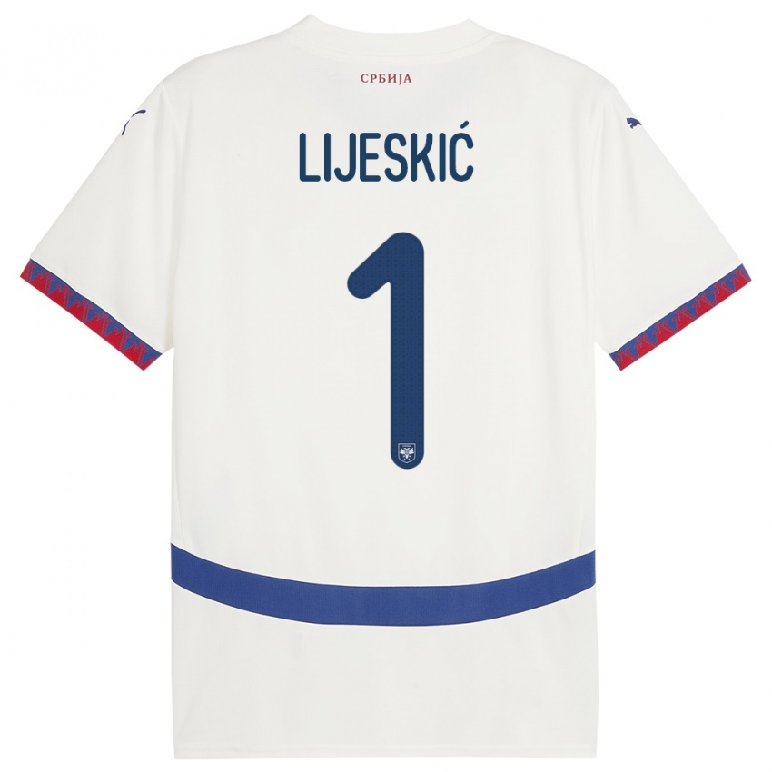 Mujer Camiseta Serbia Luka Lijeskic #1 Blanco 2ª Equipación 24-26 La Camisa Chile