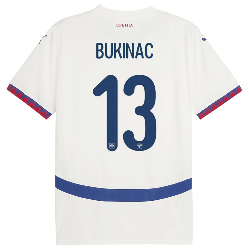 Mujer Camiseta Serbia Stefan Bukinac #13 Blanco 2ª Equipación 24-26 La Camisa Chile