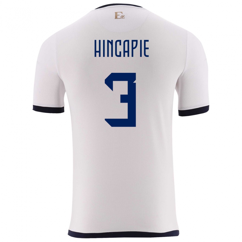 Mujer Camiseta Ecuador Piero Hincapie #3 Blanco 2ª Equipación 24-26 La Camisa Chile