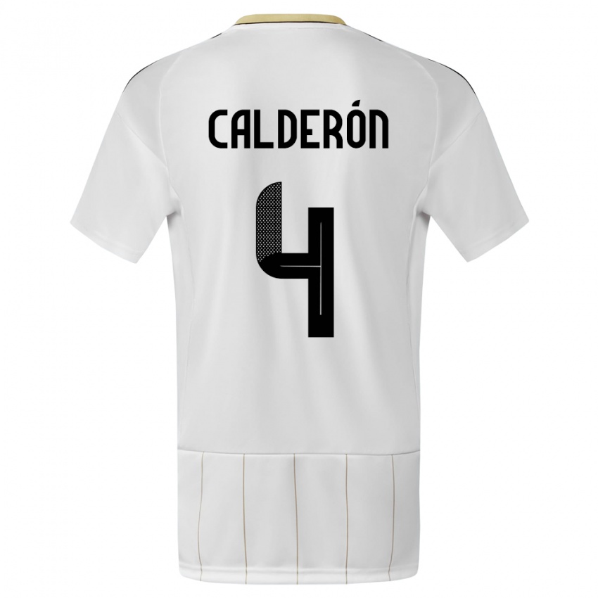 Mujer Camiseta Costa Rica Brandon Calderon #4 Blanco 2ª Equipación 24-26 La Camisa Chile