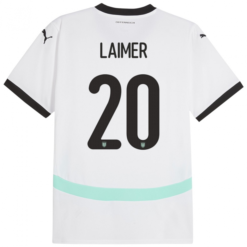 Mujer Camiseta Austria Konrad Laimer #20 Blanco 2ª Equipación 24-26 La Camisa Chile