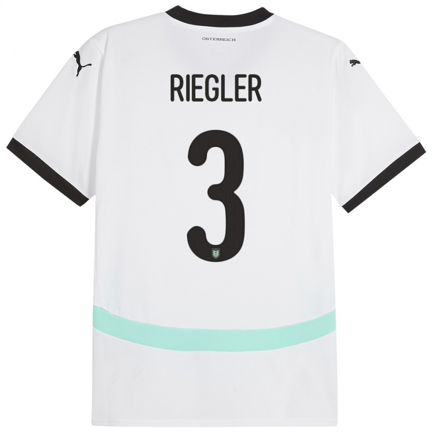 Mujer Camiseta Austria David Riegler #3 Blanco 2ª Equipación 24-26 La Camisa Chile