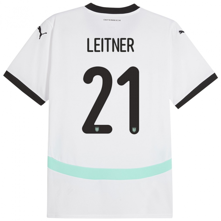 Mujer Camiseta Austria Annelie Leitner #21 Blanco 2ª Equipación 24-26 La Camisa Chile