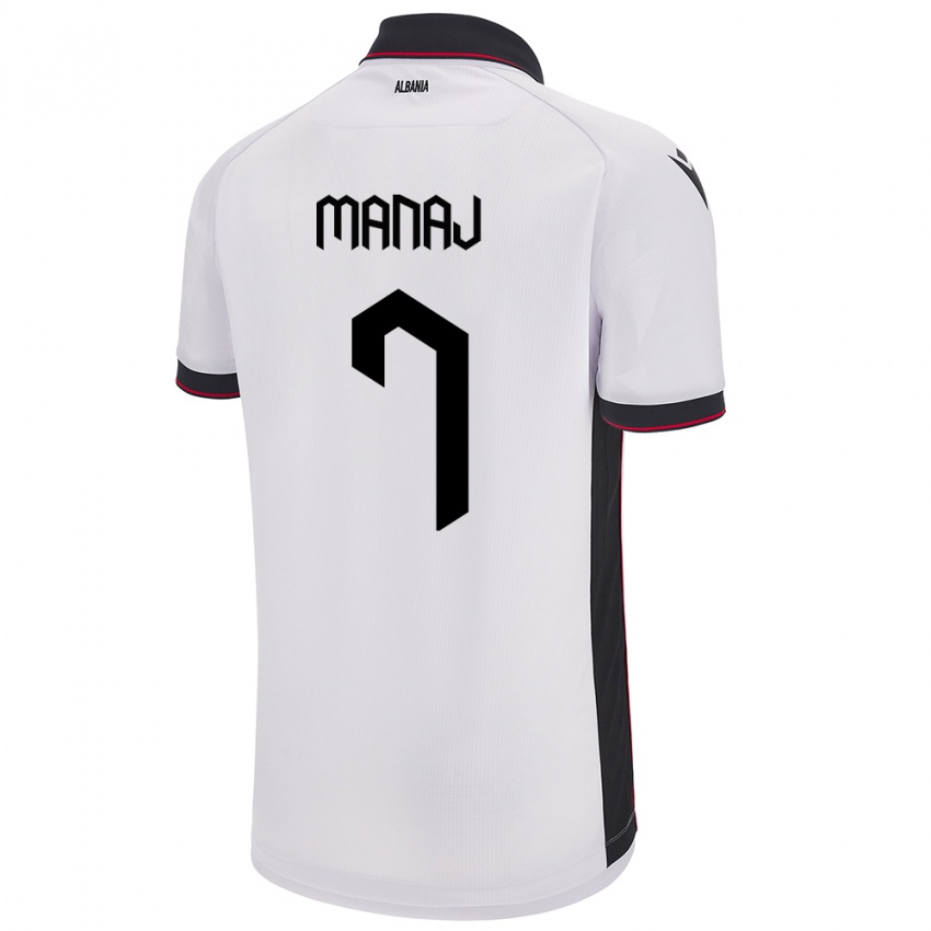 Mujer Camiseta Albania Rey Manaj #7 Blanco 2ª Equipación 24-26 La Camisa Chile