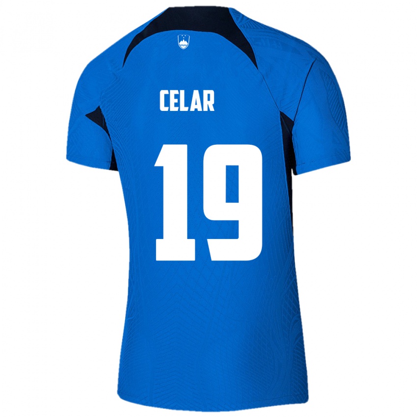 Mujer Camiseta Eslovenia Zan Celar #19 Azul 2ª Equipación 24-26 La Camisa Chile