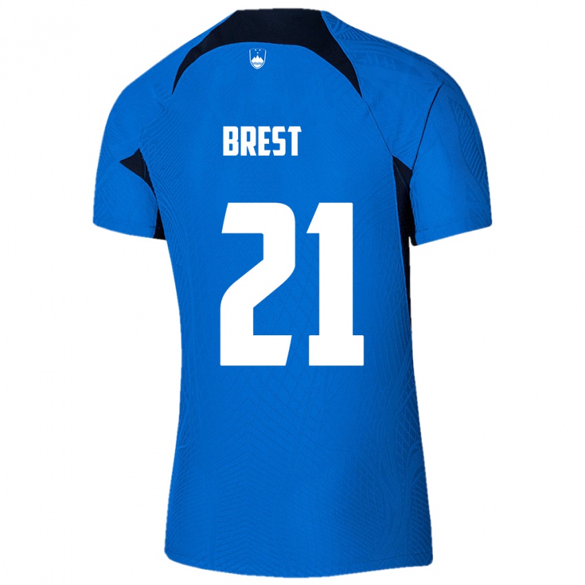 Mujer Camiseta Eslovenia Marko Brest #21 Azul 2ª Equipación 24-26 La Camisa Chile