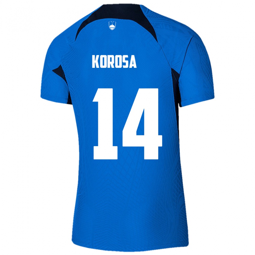 Mujer Camiseta Eslovenia Anej Koroša #14 Azul 2ª Equipación 24-26 La Camisa Chile