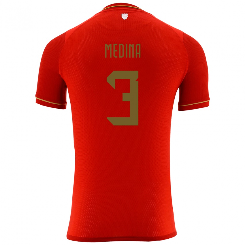Mujer Camiseta Bolivia Diego Medina #3 Rojo 2ª Equipación 24-26 La Camisa Chile
