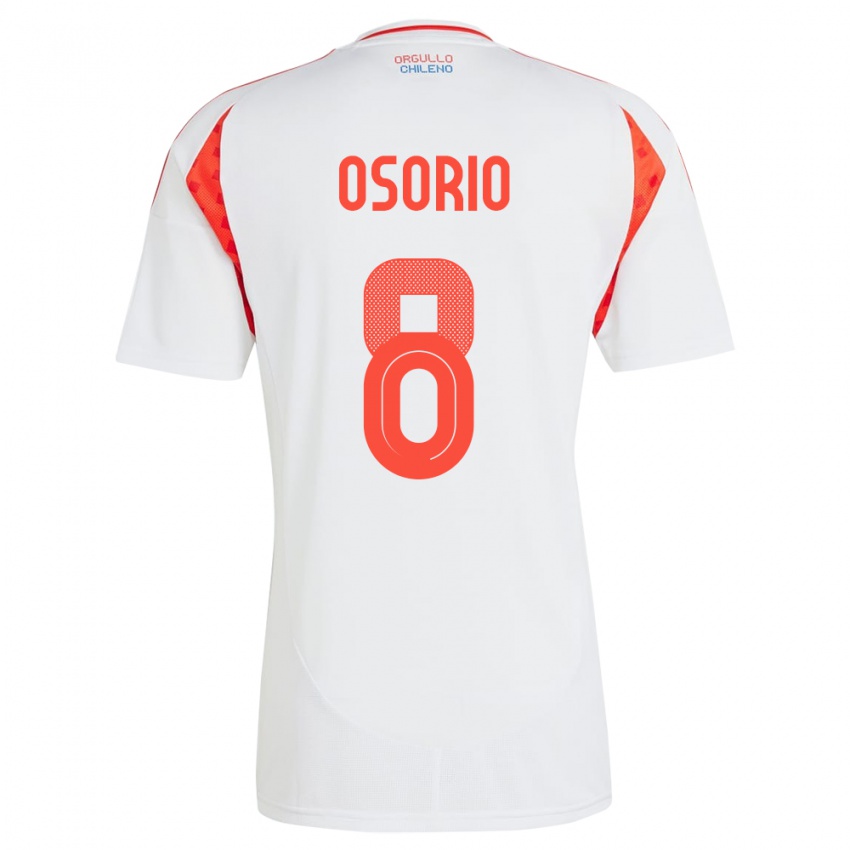 Mujer Camiseta Chile Darío Osorio #8 Blanco 2ª Equipación 24-26 La Camisa Chile