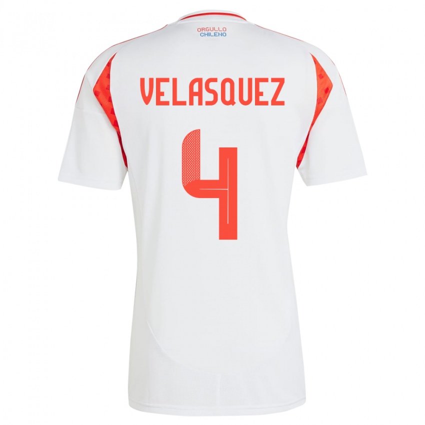 Mujer Camiseta Chile Lucas Velásquez #4 Blanco 2ª Equipación 24-26 La Camisa Chile