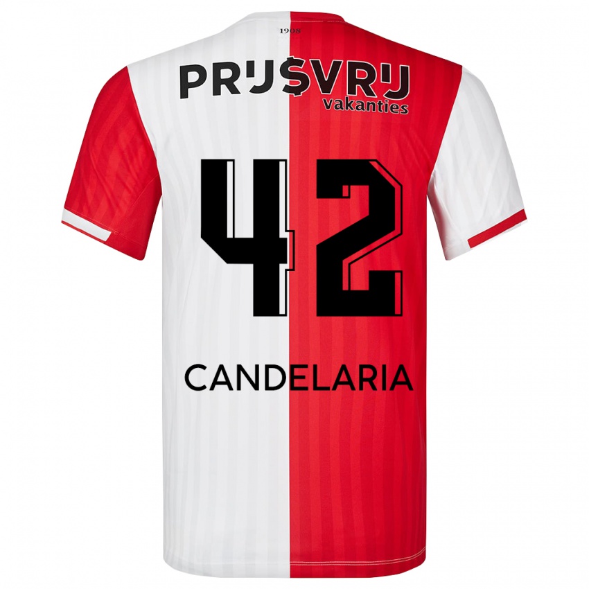 Niño Camiseta Jayden Candelaria #42 Rojo Blanco 1ª Equipación 2023/24 La Camisa Chile