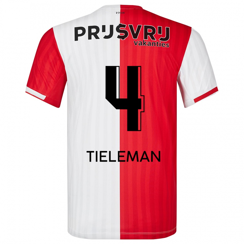 Niño Camiseta Jerry Tieleman #4 Rojo Blanco 1ª Equipación 2023/24 La Camisa Chile