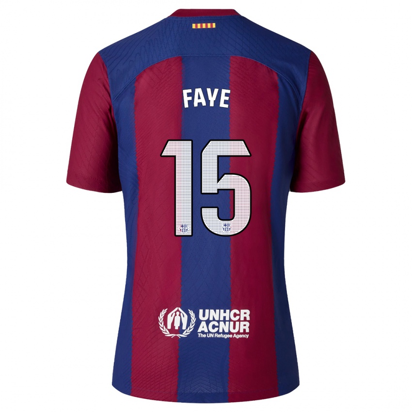 Niño Camiseta Mikayil Faye #15 Rojo Azul 1ª Equipación 2023/24 La Camisa Chile