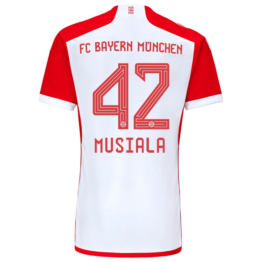 Niño Camiseta Jamal Musiala #42 Rojo Blanco 1ª Equipación 2023/24 La Camisa Chile