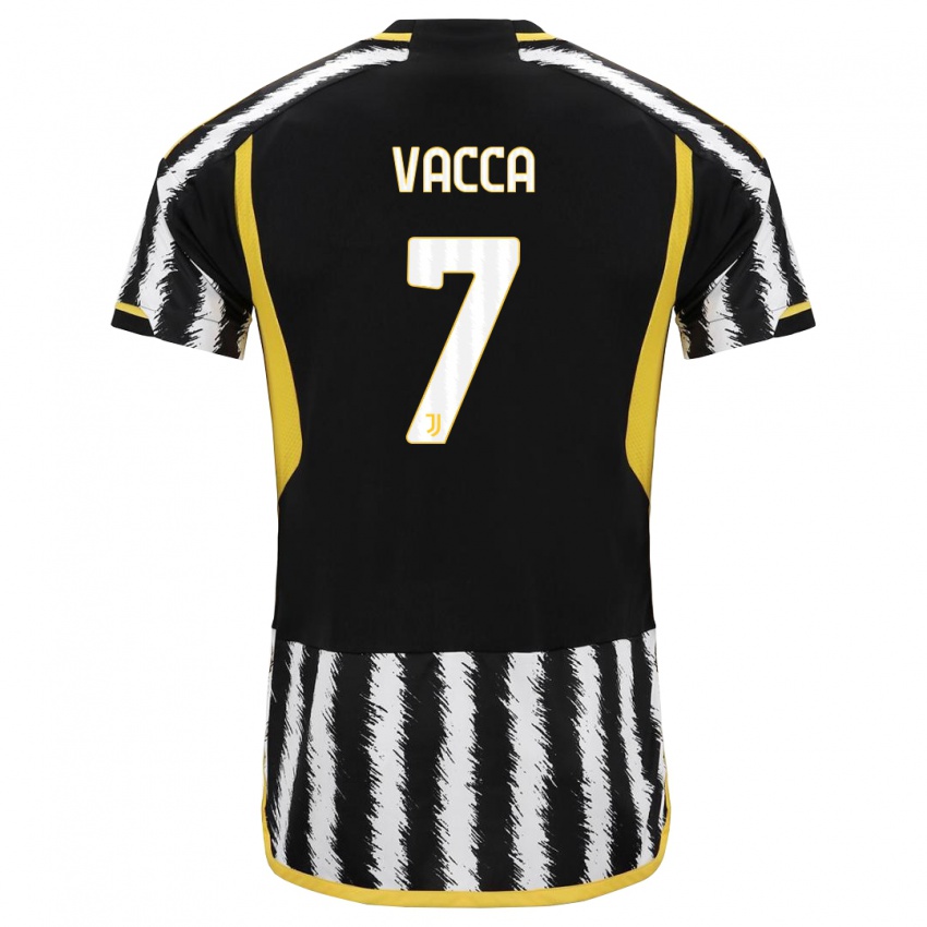 Niño Camiseta Alessio Vacca #7 Blanco Negro 1ª Equipación 2023/24 La Camisa Chile