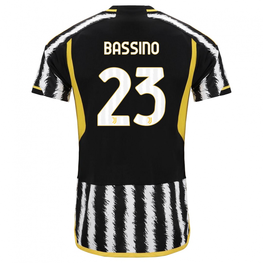 Niño Camiseta Alessandro Bassino #23 Blanco Negro 1ª Equipación 2023/24 La Camisa Chile