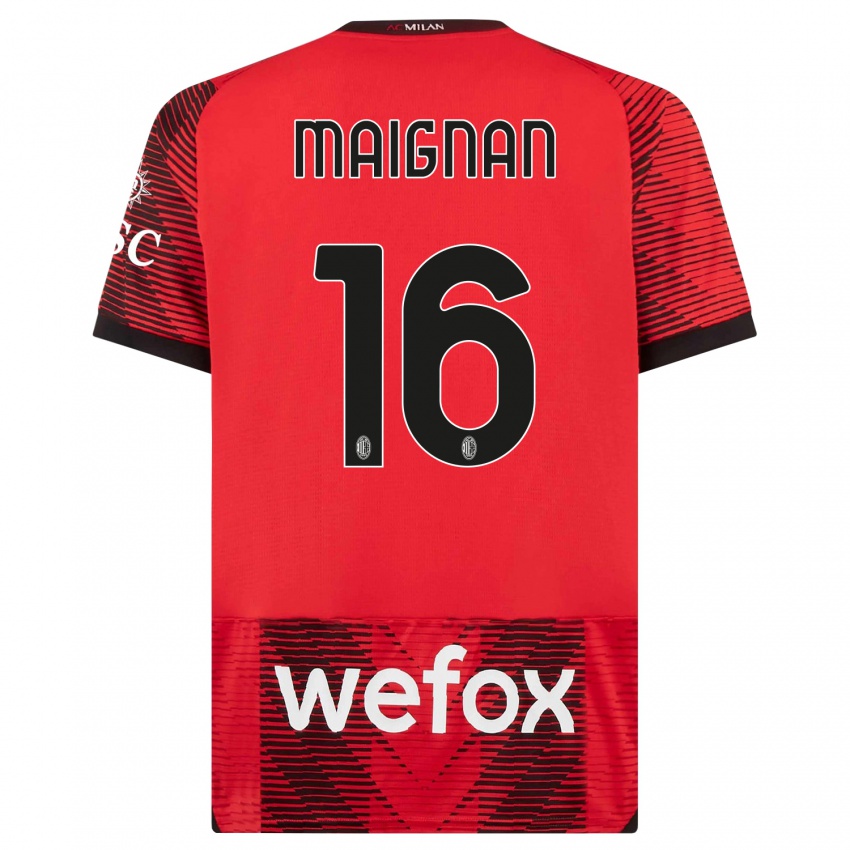 Niño Camiseta Mike Maignan #16 Negro Rojo 1ª Equipación 2023/24 La Camisa Chile