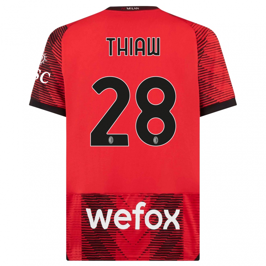 Niño Camiseta Malick Thiaw #28 Negro Rojo 1ª Equipación 2023/24 La Camisa Chile