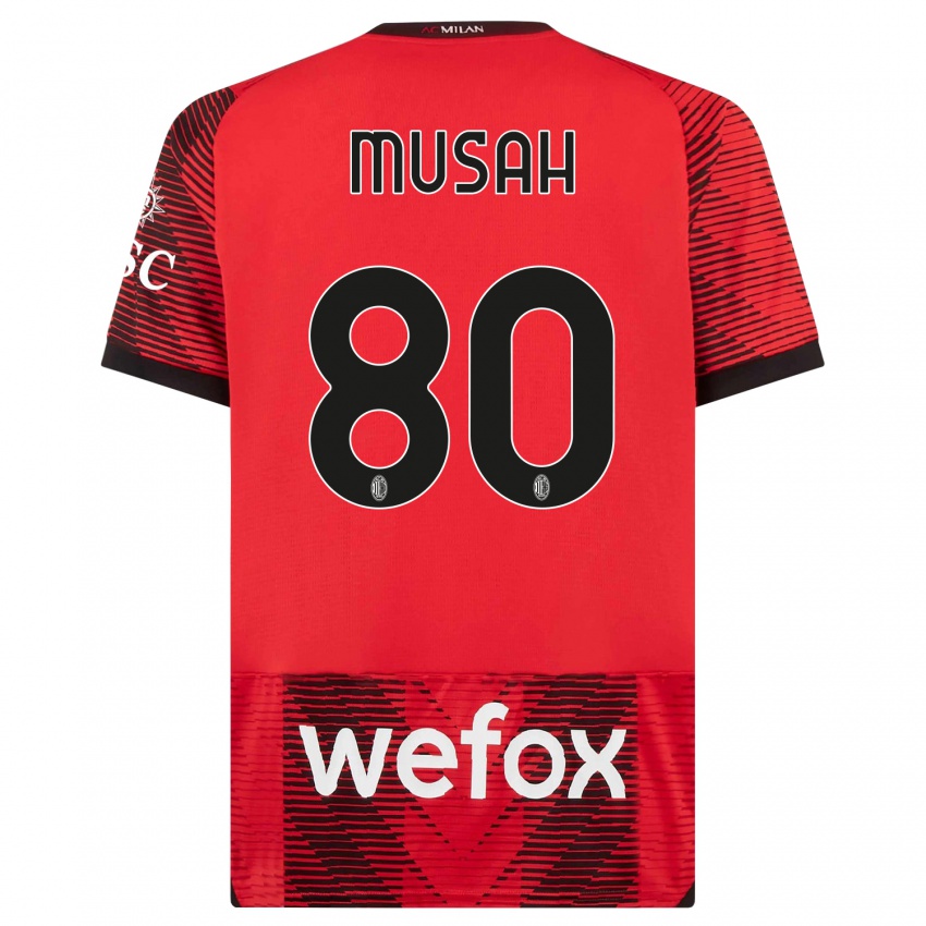 Niño Camiseta Yunus Musah #80 Negro Rojo 1ª Equipación 2023/24 La Camisa Chile