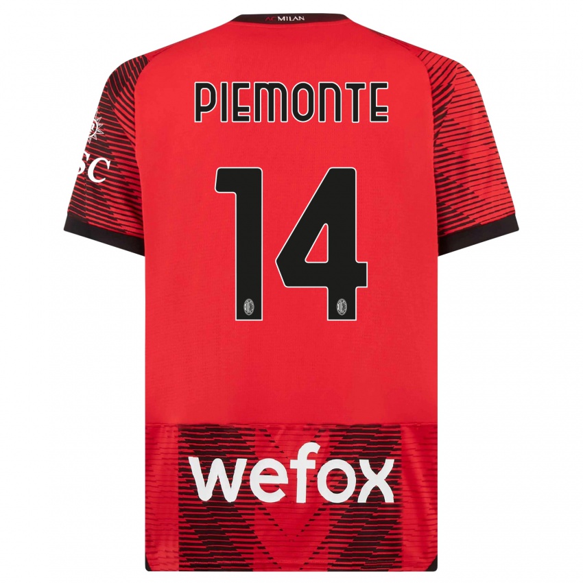 Niño Camiseta Martina Piemonte #14 Negro Rojo 1ª Equipación 2023/24 La Camisa Chile
