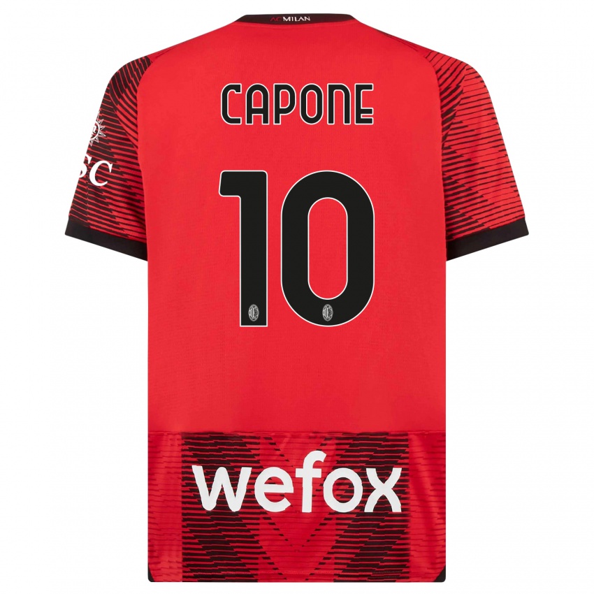 Niño Camiseta Andrea Capone #10 Negro Rojo 1ª Equipación 2023/24 La Camisa Chile
