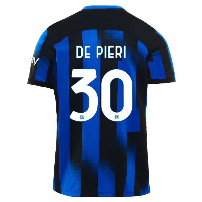 Niño Camiseta Giacomo De Pieri #30 Azul Negro 1ª Equipación 2023/24 La Camisa Chile