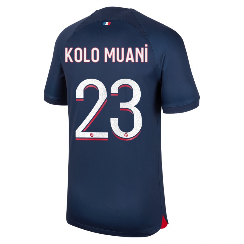 Niño Camiseta Randal Kolo Muani #23 Azul Rojo 1ª Equipación 2023/24 La Camisa Chile