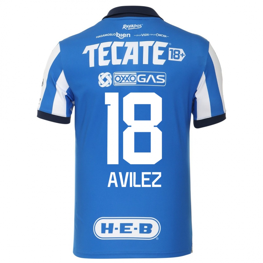 Niño Camiseta Aylin Avilez #18 Azul Blanco 1ª Equipación 2023/24 La Camisa Chile