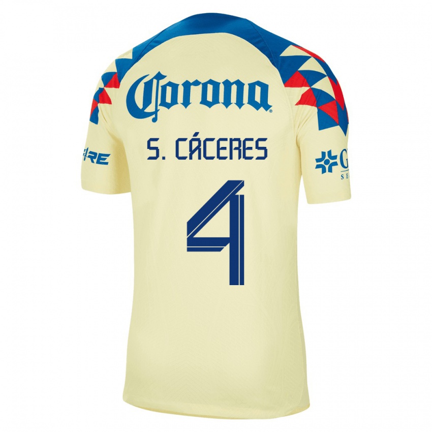 Niño Camiseta Sebastian Caceres #4 Amarillo 1ª Equipación 2023/24 La Camisa Chile
