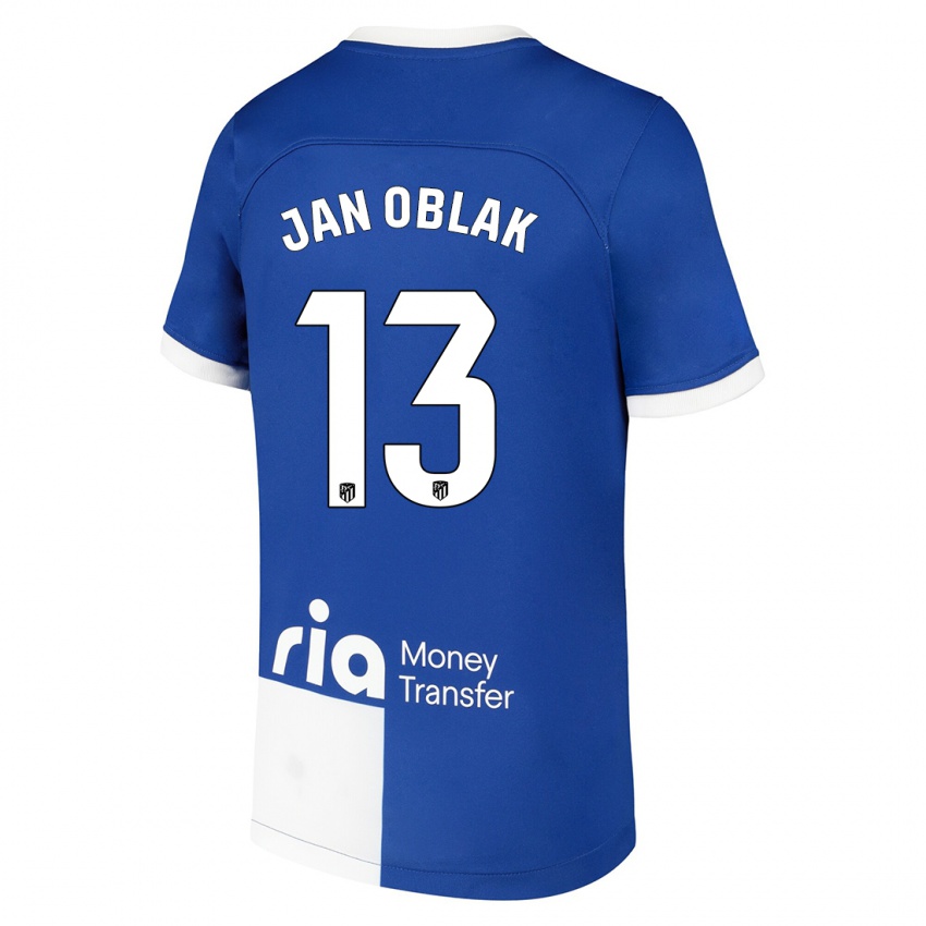 Niño Camiseta Jan Oblak #13 Azul Blanco 2ª Equipación 2023/24 La Camisa Chile