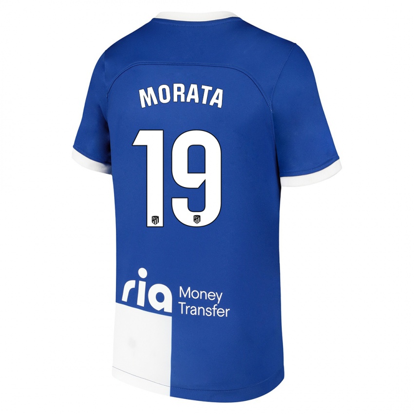 Niño Camiseta Alvaro Morata #19 Azul Blanco 2ª Equipación 2023/24 La Camisa Chile