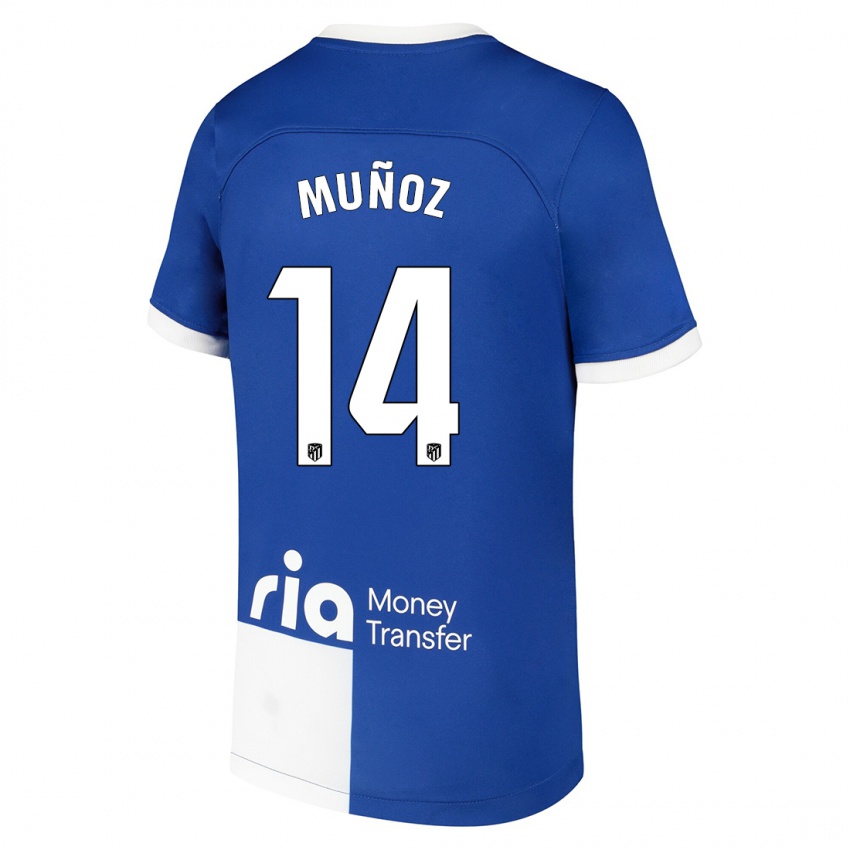 Niño Camiseta David Muñoz #14 Azul Blanco 2ª Equipación 2023/24 La Camisa Chile
