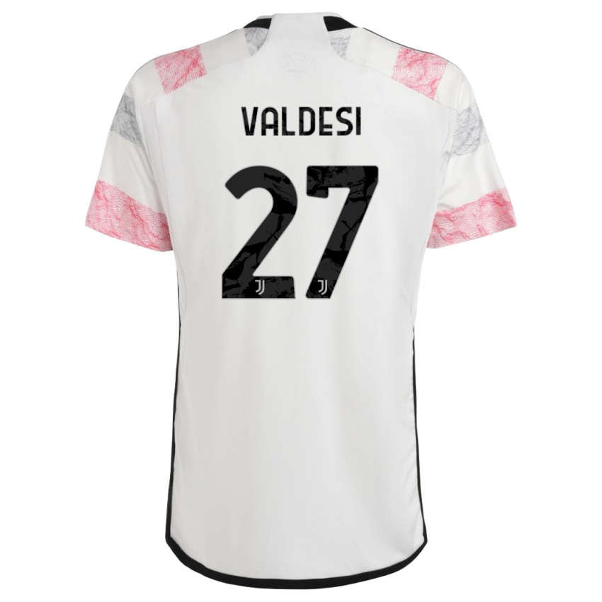 Niño Camiseta Andrea Valdesi #27 Blanco Rosa 2ª Equipación 2023/24 La Camisa Chile