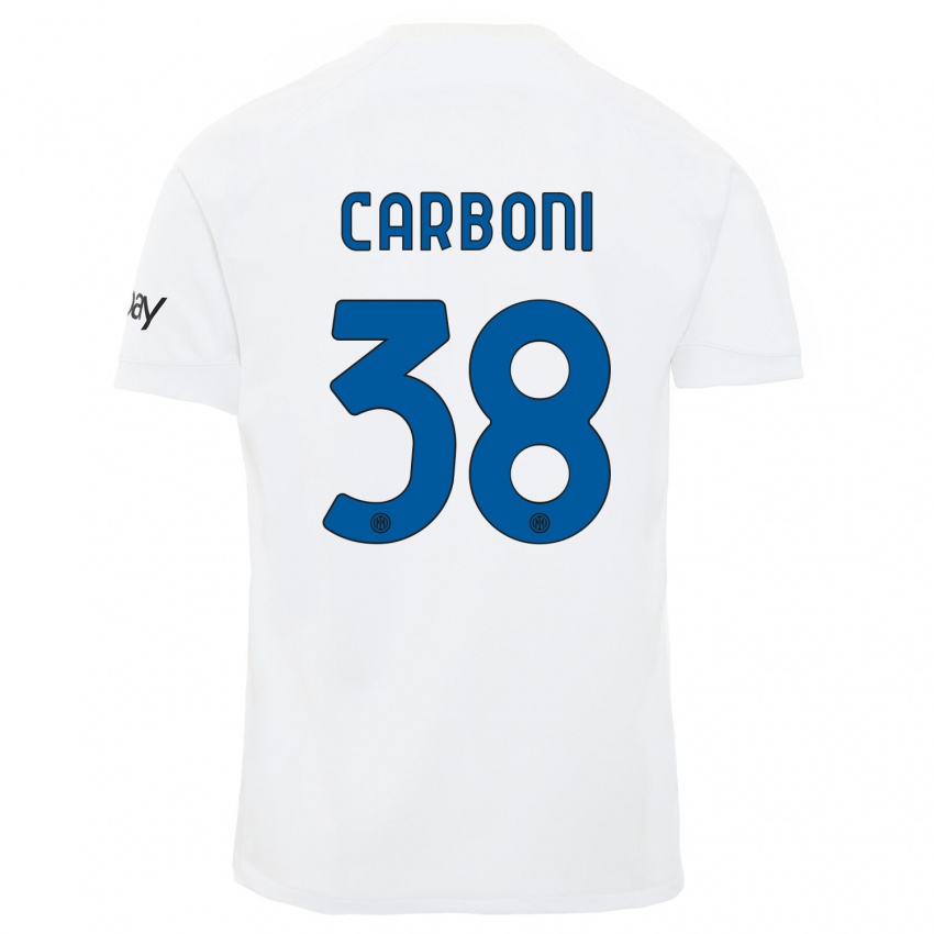 Niño Camiseta Valentin Carboni #38 Blanco 2ª Equipación 2023/24 La Camisa Chile